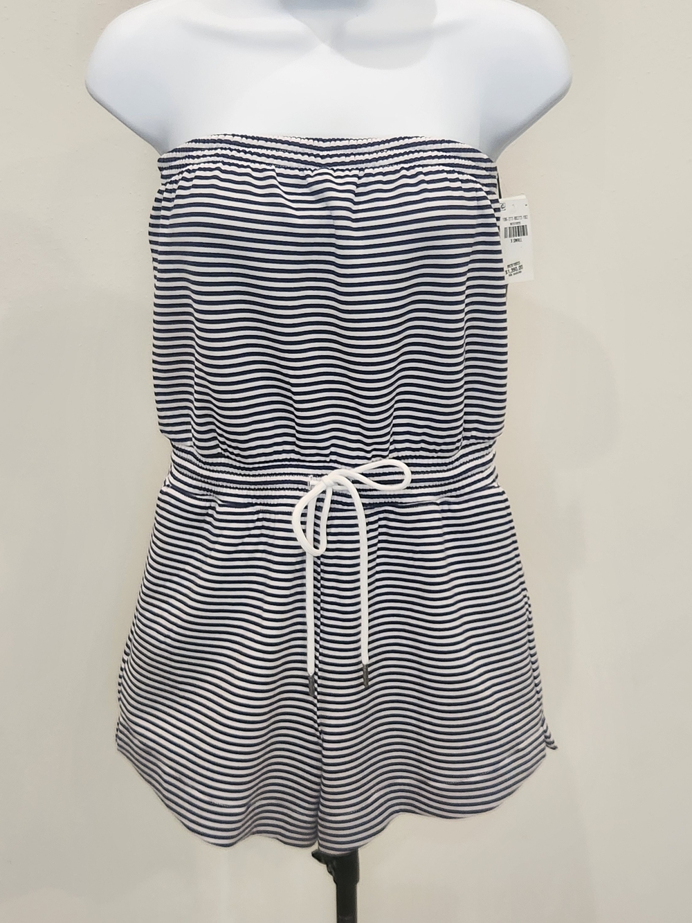 Striped Navy and White Strapless Women's One-Piece Romper